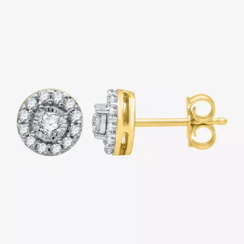 3/8 CT. T.W. Natural White Diamond 10K Gold 7.2mm Round Stud Earrings