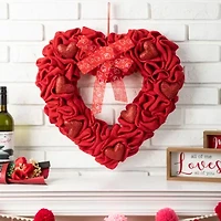 Glitzhome Red Burlap Heart Wreath