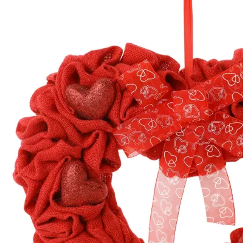 Glitzhome Red Burlap Heart Wreath