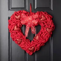 Glitzhome Red Burlap Heart Wreath