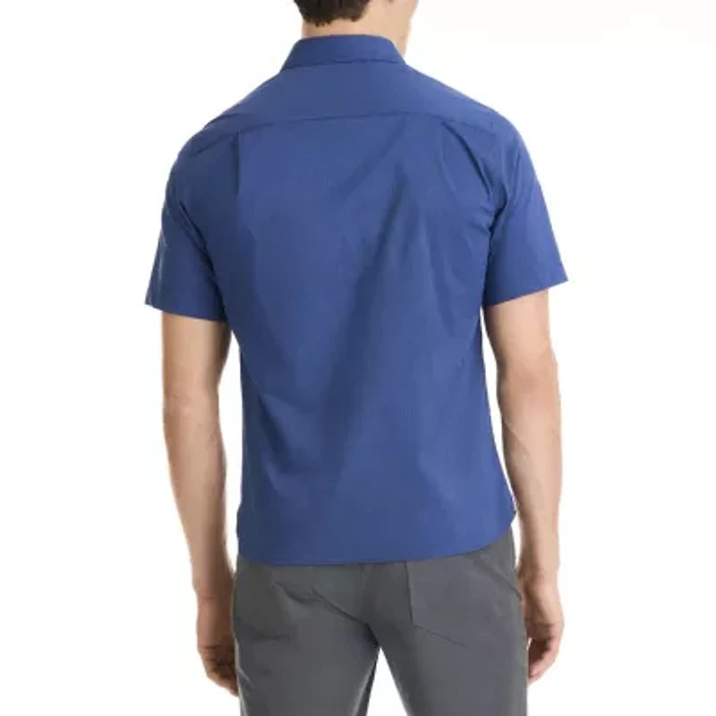 Van Heusen Stain Shield Mens Short Sleeve Slim Fit Stretch Fabric Button-Down Shirt