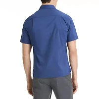 Van Heusen Stain Shield Mens Short Sleeve Slim Fit Stretch Fabric Button-Down Shirt