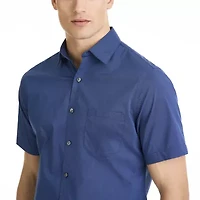 Van Heusen Stain Shield Mens Short Sleeve Slim Fit Stretch Fabric Button-Down Shirt