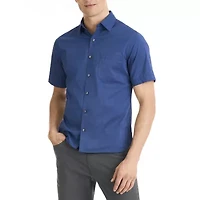 Van Heusen Stain Shield Mens Short Sleeve Slim Fit Stretch Fabric Button-Down Shirt