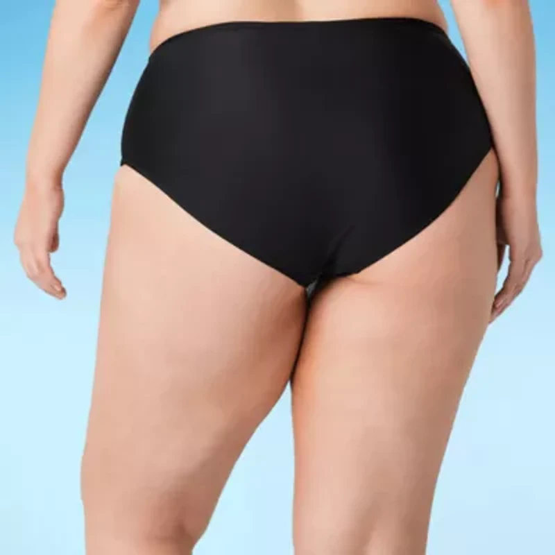 Decree Womens Lined Textured Juniors Plus High Waist Bikini Swimsuit Bottom