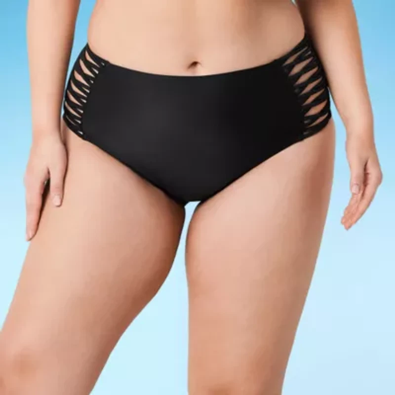 Decree Womens Lined Textured Juniors Plus High Waist Bikini Swimsuit Bottom