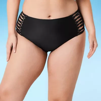 Decree Womens Lined Textured Juniors Plus High Waist Bikini Swimsuit Bottom
