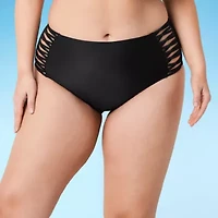 Decree Womens Lined Textured Juniors Plus High Waist Bikini Swimsuit Bottom