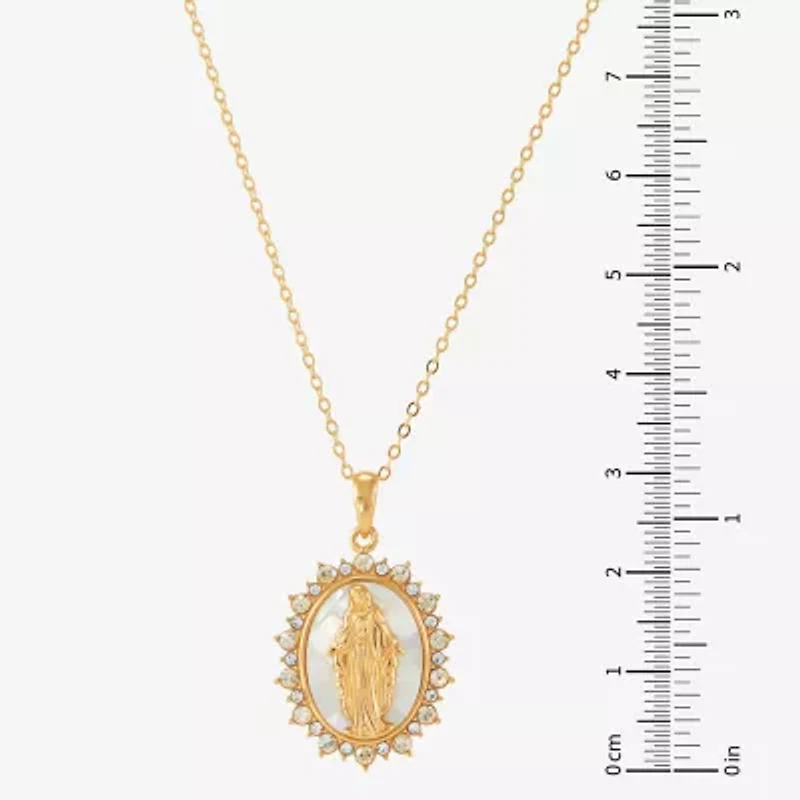 Miraculous Medal Womens White Mother Of Pearl 14K Gold Over Silver Oval 20 Inch Pendant Necklace