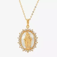 Miraculous Medal Womens White Mother Of Pearl 14K Gold Over Silver Oval 20 Inch Pendant Necklace