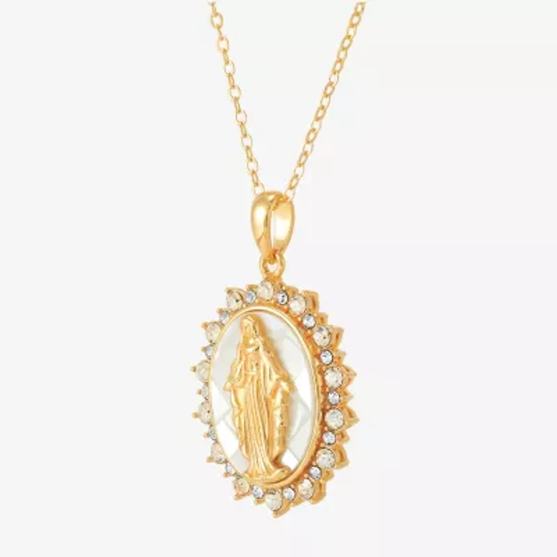 Miraculous Medal Womens White Mother Of Pearl 14K Gold Over Silver Oval 20 Inch Pendant Necklace