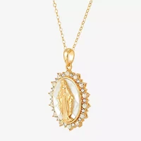 Miraculous Medal Womens White Mother Of Pearl 14K Gold Over Silver Oval 20 Inch Pendant Necklace