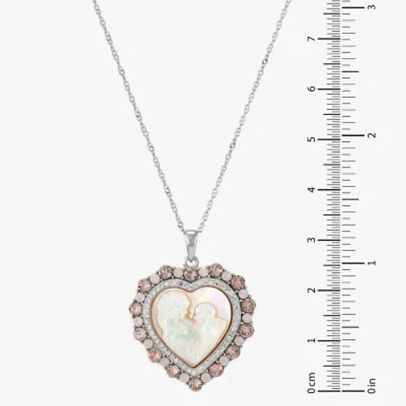 Womens Pink Mother Of Pearl Sterling Silver Cameo Heart 18 Inch Pendant Necklace