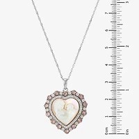 Womens Pink Mother Of Pearl Sterling Silver Cameo Heart 18 Inch Pendant Necklace