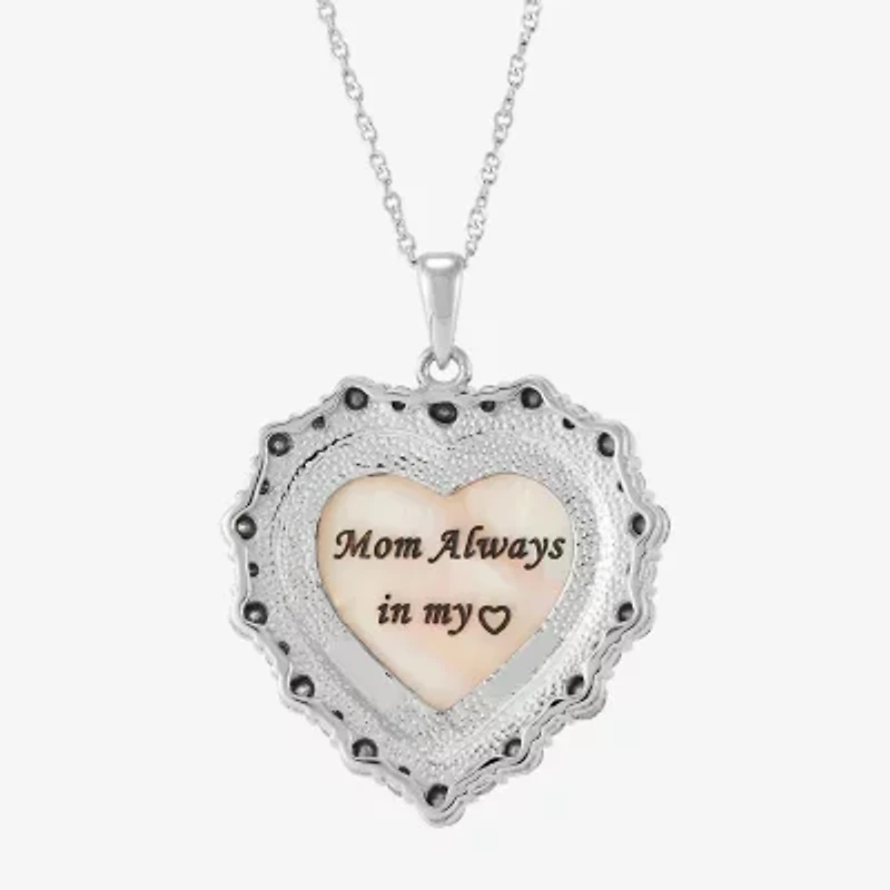 Womens Pink Mother Of Pearl Sterling Silver Cameo Heart 18 Inch Pendant Necklace