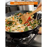 Commercial Chef 12 Inch Carbon With Wood Handle Steel Non-Stick Wok