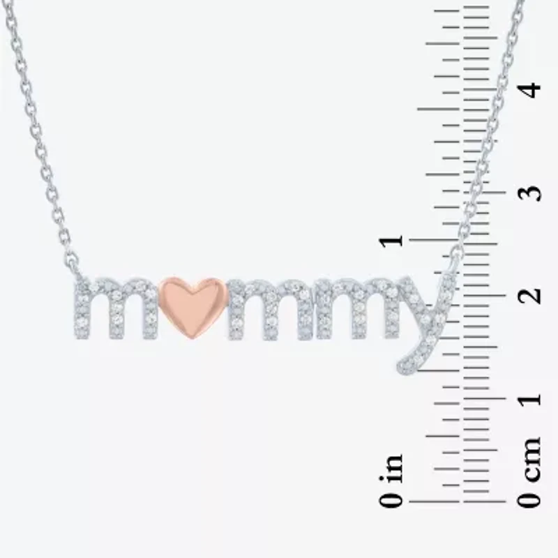 "Mommy" (G-H / I1-I2) Womens 1/10 CT. T.W. Lab Grown White Diamond 14K Rose Gold Over Silver Sterling Silver Heart 18 Inch Pendant Necklace
