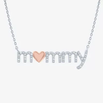 "Mommy" (G-H / I1-I2) Womens 1/10 CT. T.W. Lab Grown White Diamond 14K Rose Gold Over Silver Sterling Silver Heart 18 Inch Pendant Necklace