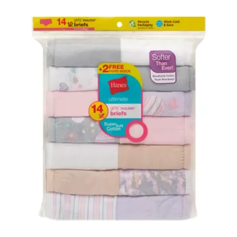 Hanes Bonus Pack Little & Big Kid Girls 14 Briefs Gubb4b