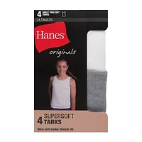 Hanes Originals Supersoft Little & Big Kid Girls U Neck Sleeveless 4 Pack Tank