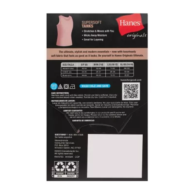 Hanes Originals Supersoft Little & Big Kid Girls U Neck Sleeveless 4 Pack Tank