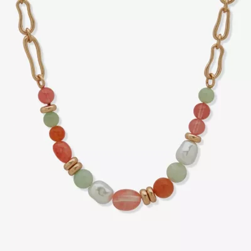 a.n.a Gold Tone Bead Frontal Womens 17 Inch Collar Necklace