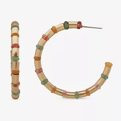 a.n.a Gold Tone Beaded Womens 41.9mm Hoop Earrings