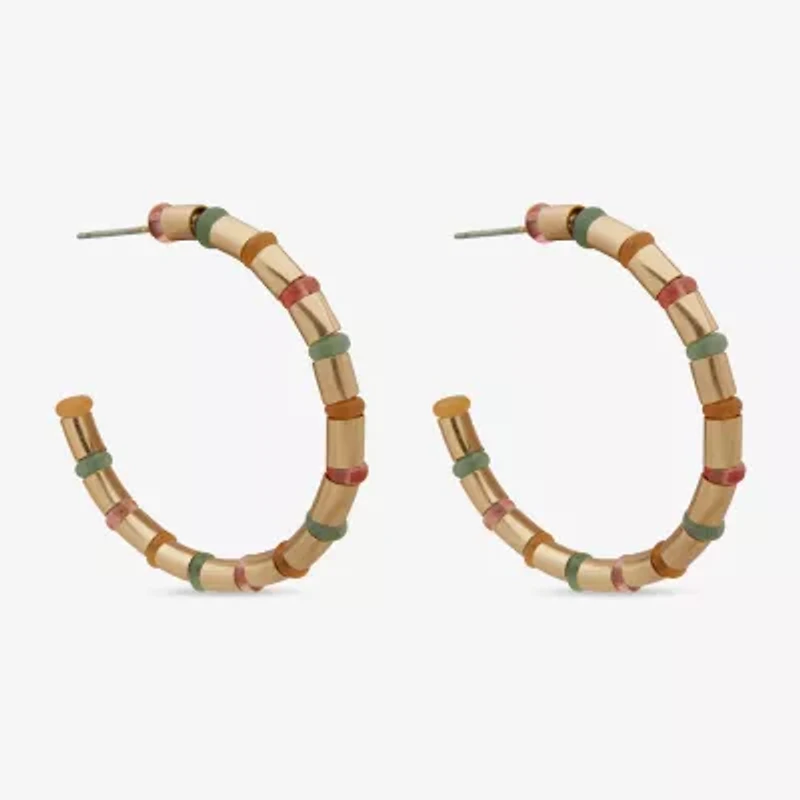 a.n.a Gold Tone Beaded Womens 41.9mm Hoop Earrings
