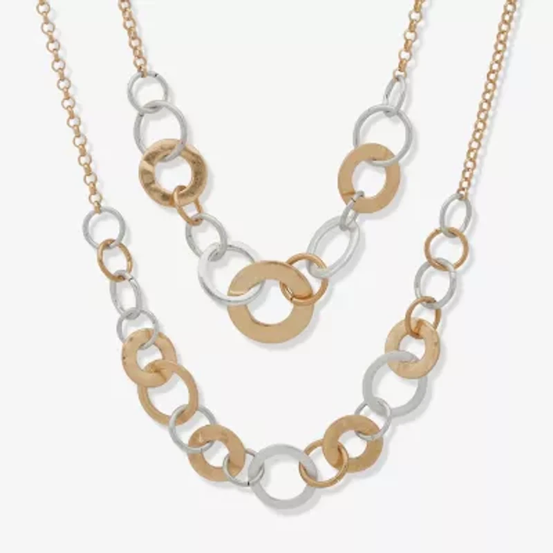 a.n.a Two Tone Hammered Womens 16 Inch Collar Necklace
