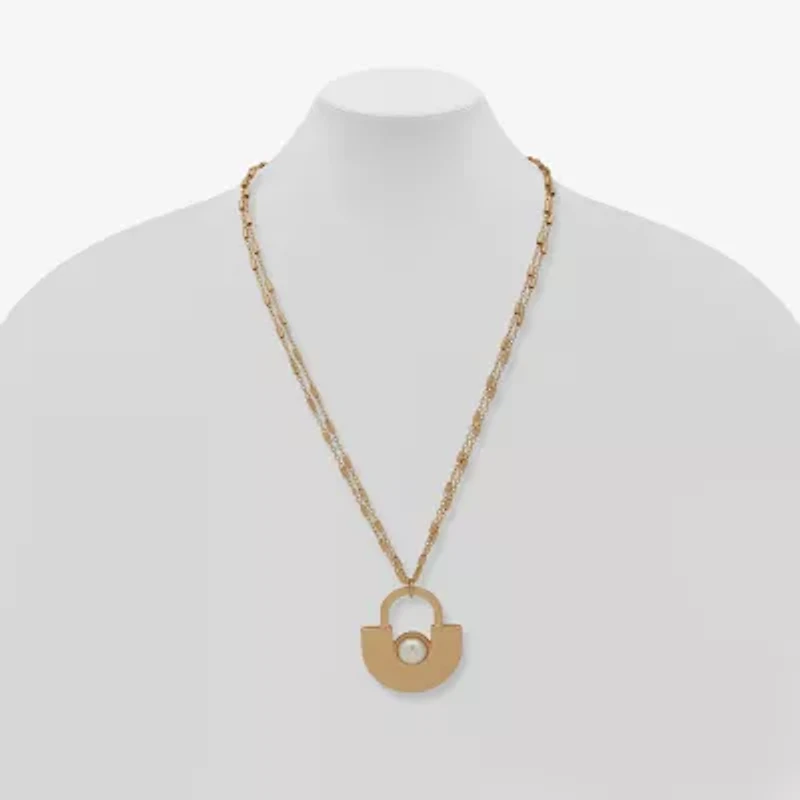 a.n.a Two Tone Hammered Womens 32 Inch Pendant Necklace