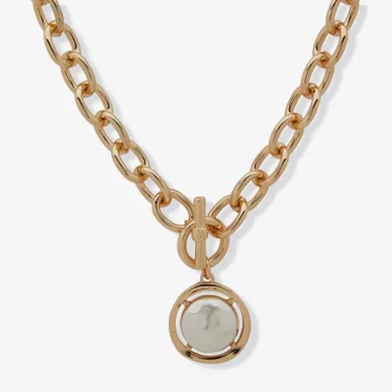 Worthington Gold Tone Toggle Womens White Simulated Pearl 17 Inch Pendant Necklace