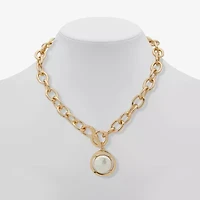 Worthington Gold Tone Toggle Womens White Simulated Pearl 17 Inch Pendant Necklace