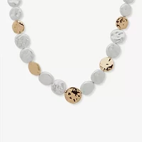 Worthington Gold Tone Beaded Womens White 17 Inch Collar Necklace