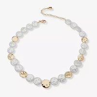 Worthington Gold Tone Beaded Womens White 17 Inch Collar Necklace