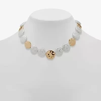 Worthington Gold Tone Beaded Womens White 17 Inch Collar Necklace