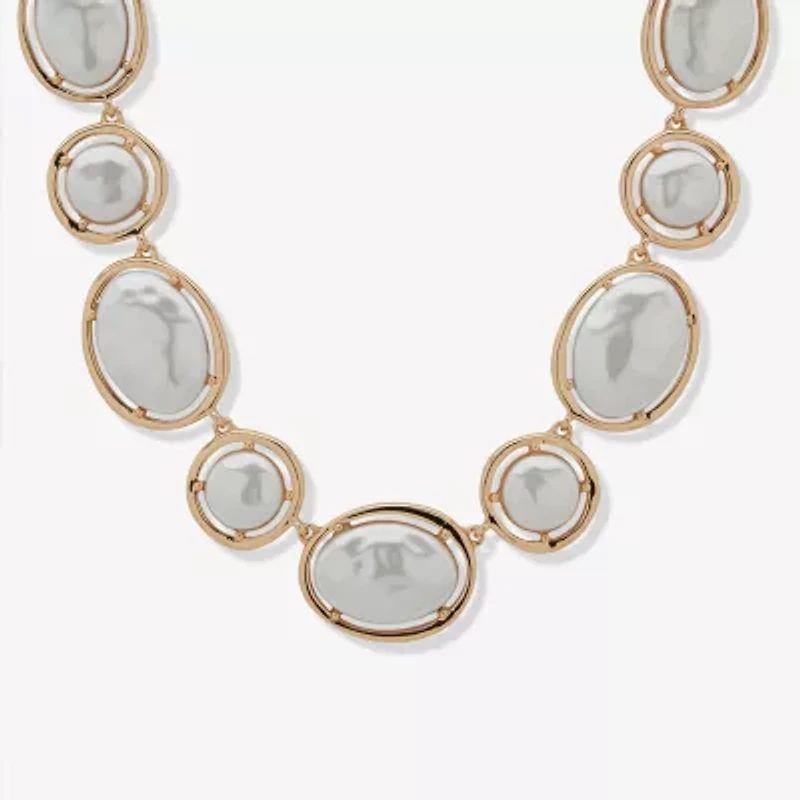 Worthington Gold Tone Coin Womens White 17 Inch Collar Necklace