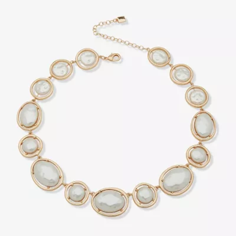 Worthington Gold Tone Coin Womens White 17 Inch Collar Necklace