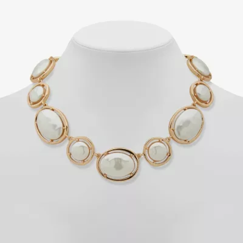 Worthington Gold Tone Coin Womens White 17 Inch Collar Necklace