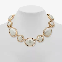Worthington Gold Tone Coin Womens White 17 Inch Collar Necklace