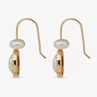 Worthington Gold Tone Womens White Simulated Pearl Oval Drop Earrings
