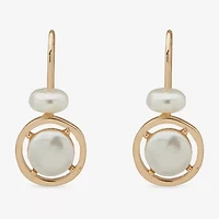 Worthington Gold Tone Womens White Simulated Pearl Oval Drop Earrings