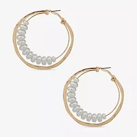 Worthington Gold Tone Beaded Womens White Simulated Pearl 55.8mm Hoop Earrings