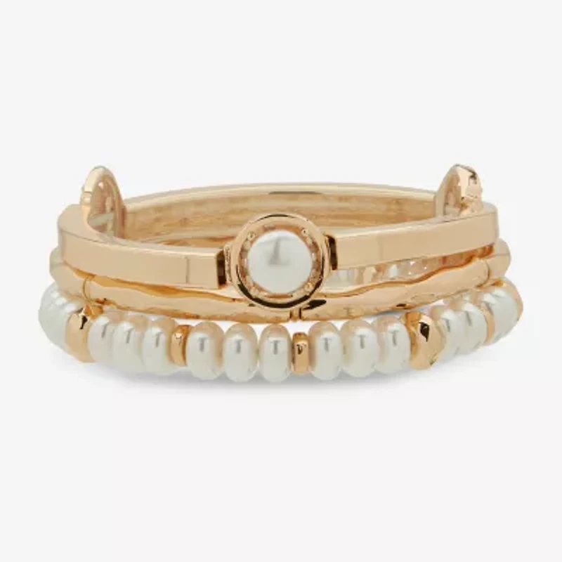Worthington Gold Tone Womens 3-pc. White Bracelet Set