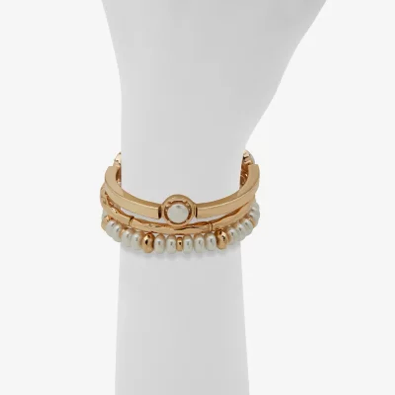 Worthington Gold Tone Womens 3-pc. White Bracelet Set