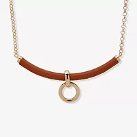 Worthington Gold Tone Cognac Leather Frontal Womens 17 Inch Collar Necklace