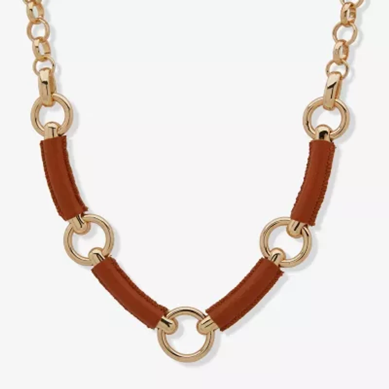 Worthington Gold Tone Cognac Leather Womens 17 Inch Collar Necklace