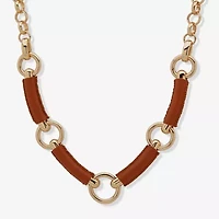 Worthington Gold Tone Cognac Leather Womens 17 Inch Collar Necklace