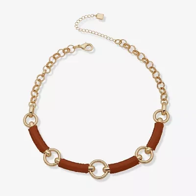 Worthington Gold Tone Cognac Leather Womens 17 Inch Collar Necklace