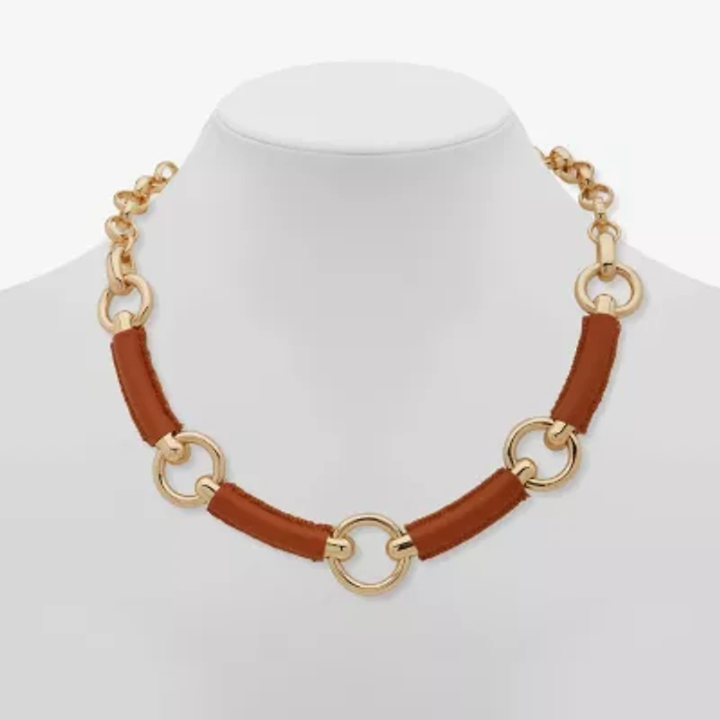 Worthington Gold Tone Cognac Leather Womens 17 Inch Collar Necklace