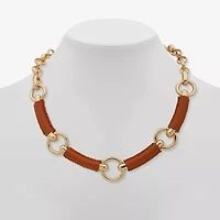 Worthington Gold Tone Cognac Leather Womens 17 Inch Collar Necklace